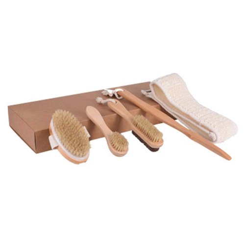 Poshinest Spa Bath, and Shower 5 Piece Bamboo Brush Set