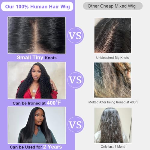 ALI PANDA [2-YEAR Life & 100% Human Hair, 200% Density 13x6 Skinlike HD Straight Lace Front Wigs Human Hair Pre Plucked, [0.1mm Ultra-Thin HD Lace], Natural Black 30 Inch