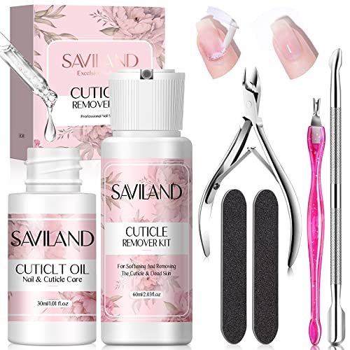 SAVILAND Cuticle Remover and Cuticle Oil Kit ? Nail Care Kit with Cuticle Remover Liquid & 1.01 oz Cuticle Oil Cuticle Trimmer for Cuticle Softener & Moisturize Manicure Kit for Home Use