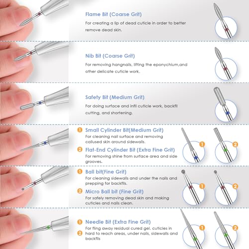 Depvko 22pcs Nail Drill Bits Set, Professional 3/32'' Ceramic Safety Drill Bits Nail Tech, Cuticle Remover Drill Bit for Acrylic Gel Efile Nail Drill, Nail Manicure Pedicure Set, Salon Home