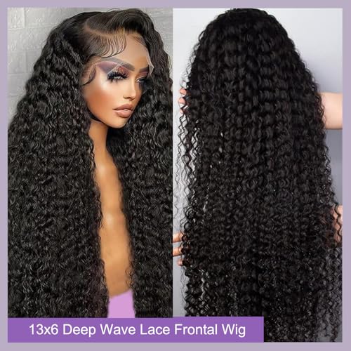 13x6 Deep Wave Lace Front Wigs Human Hair Ture 200 Density 20 Inch Pre Plucked Deep Wave Wig Human Hair 12A Glueless Wet and Wave Curly Lace Frontal Wigs For Women