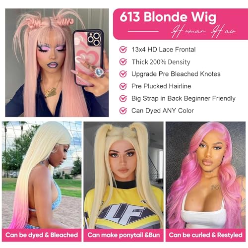 613 Lace Front Wig Human Hair Blonde Wig Human Hair For Women 200 Density HD Lace Front Wigs Human Hair Pre Plucked Straight Wigs Human Hair 13x4 Honey Blonde Wig Lace Frontal Wig 34 Inch