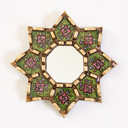 Peruvian Mirror Set of 3 ? Handmade Painted Glass Mirror Wall Decor in Green, Red and Blue