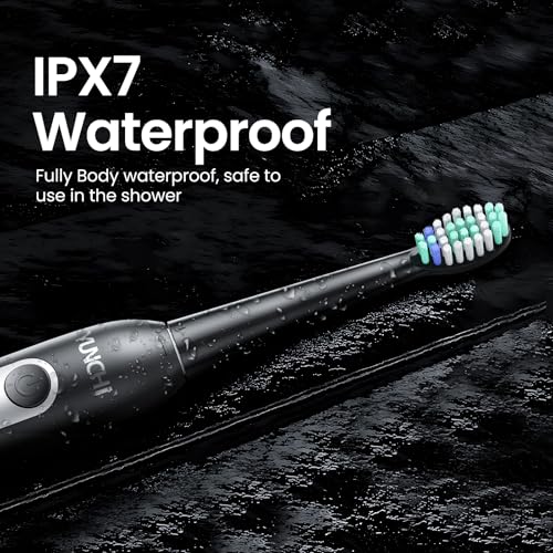 YUNCHI Sonic Electric Toothbrush for Adults and Kids, Black Electric Toothbrush,55 Days Last USB Rechargeable Toothbrush, 5 Modes, 4 Brush Heads, 2-Min Smart Timer, IPX7 Waterproof