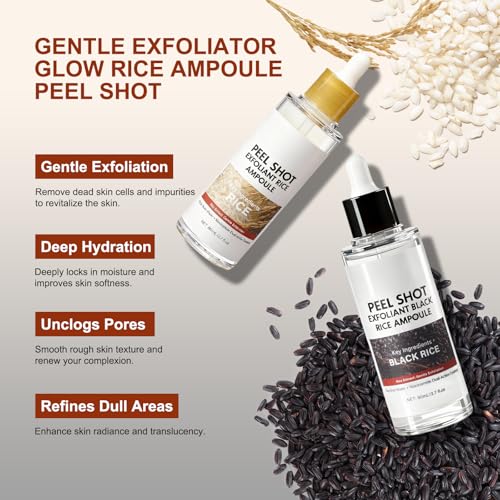 Peel Shot Glow Rice Ampoule Duo, White & Black Rice Exfoliating Ampoules for Face and Body Scrub, Gentle Soft Peel Exfoliating, Deep Hydrating Formula for All Skin