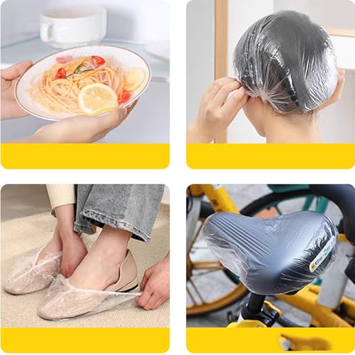 100 PCS Disposable Shower Caps Thickened Waterproof Hair Bath Caps for Women Men Girls Travel Spa Hotel Home Use Salon - Multi-Purpose Elastic Plastic Clear Shower Caps, Essentials Accessories(20.5")