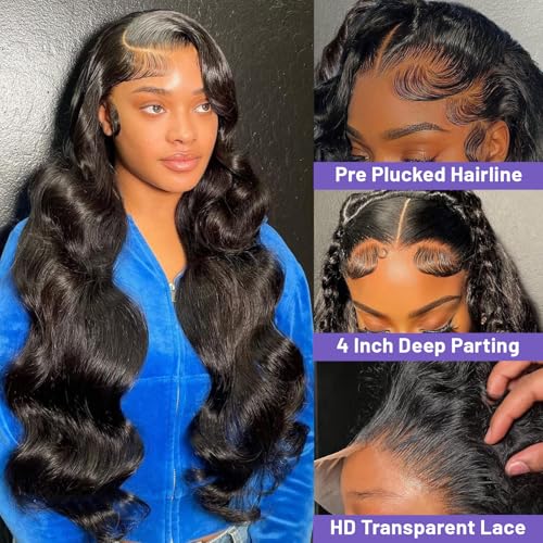 34 Inch Body Wave Lace Front Wigs Human Hair Pre Plucked 13x4 HD Lace Front Wigs Human Hair 200% Density Body Wave Glueless Frontal Wigs Human Hair for Women
