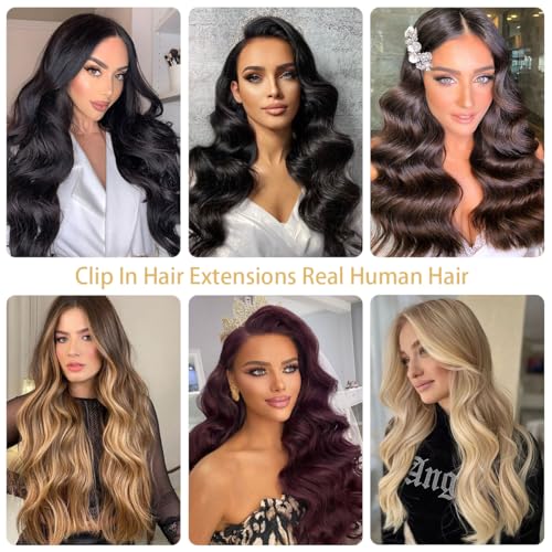 Clip in Hair Extensions Real Human Hair Jet Black for Women Invisible Natural Straight Seamless Clip in Hair Extensions Human Hair 8pcs Double Weft 2.8oz/70g (#1 Jet Black, 20 Inch)