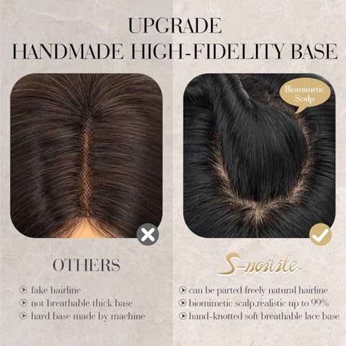 S-noilite Hair Toppers for Women Real Human Hair, 100% Human Hair Toppers for Thin Hair,3.5"*4.7" Handmade Nature-mimicking Scalp Base 10¡± Jet Black