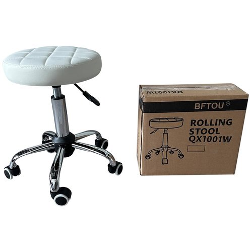 BFTOU White Classic Swivel Stool with Wheel for Salon Work Home SPA Shop Height-Adjustable and Cost-Effective Rolling Stool Chair Small