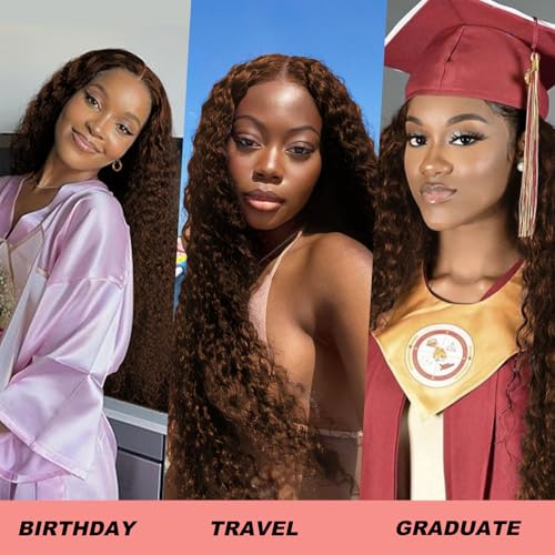 Deep Wave Bundles Human Hair 20 22 24 Inch 12A Deep Wave Human Hair Bundles Wet and Wavy Color 4 Bundles Human Hair Brown Bundles Extensions