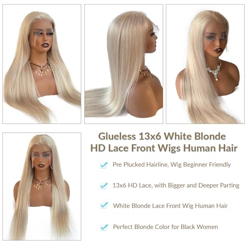 13x6 Platinum Blonde Lace Front Wig Human Hair, Deep Ear-to-Ear HD Lace Frontal Human Hair Wigs 24 Inch Platinum Blonde Wig 180% Density Straight Platinum Lace Front Wigs for Women Pre Plucked