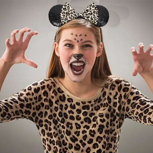 ASHONE Mouse Ears Headbands for Women Groups Leopard Ears Shiny Bows for Birthday Themed Events Accessories Party (Leopard, 1 Count (Pack of 1))