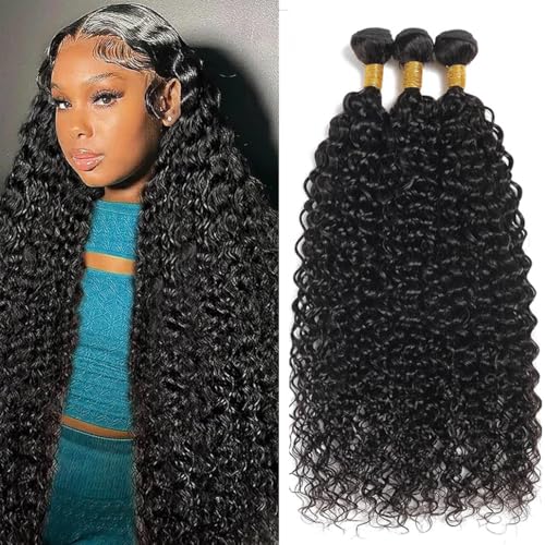 12A Grade Water Wave 3 Bundles Water Curly 3 Bundles Human Hair 24 26 28 Inch 100% Unprocessed Brazilian Virgin Human Hair Bundles Natural Black