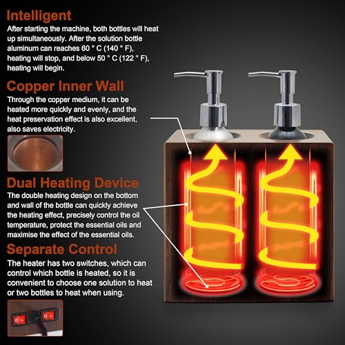 Elitzia Walnut Wood Massage Oil Warmer Independent Dual-Bottle Heating Control with 4 Massage Oil Pump Bottles Lotion Warmer Dispenser Heated 122-140¡ÆF Suitable for Salon Spa ETOH02