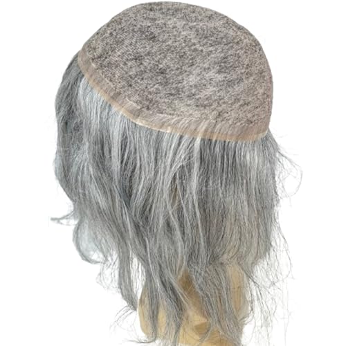Swiss Full Lace Men¡¯s Toupee Real Human Hair 1B Mixed 80% Grey Synthetic Hair Replacement for Men Hairpiece 12inch Long Hair