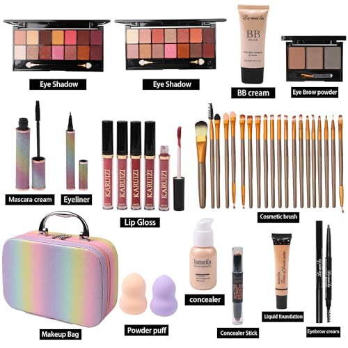 All In One Makeup Set,makeup set for girls,Makeup Gift Set for Women & Girls,Make up Cosmetic Storage,Rainbow Gift Cosmetic Case