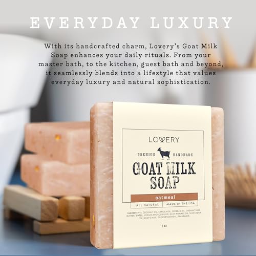 LOVERY Gifts for Women, Handmade Goat Milk Soap Made in USA With Organic Shea Butter - Oatmeal Goats Soap Bar, All Natural Soap Bar Made with Organic Goat Milk - 3 Pack