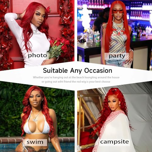 32 inch Red Lace Front Wigs Human Hair 200% Densit Red Human Hair Wig Pre Plucked Body Wave 13x4 Lace Front Wigs Frontal for Women