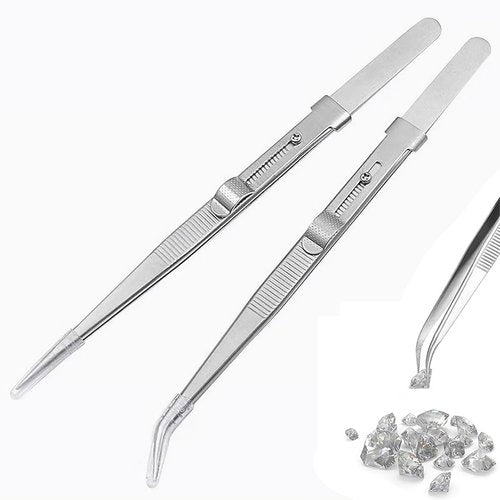 OULIGET Adjustable Slide Lock Nail Art Tweezers Set,Precision Rhinestone Jewel Craft Tweezers, Anti Static Locking Tweezers for DIY Nail Stickers Nail Art,2 Pieces
