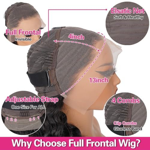XVE 30 Inch Deep Wave Lace Front Wig Human Hair 13x4 Lace Front Wigs Human Hair Pre Plucked 200% Density Transparent Lace Frontal Curly Wigs For Women Glueless Wig Natural Black