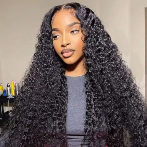 13x4 Deep Wave Lace Front Wigs Human Hair 250% Density Deep Wave Frontal Wigs Human Hair HD Lace 26 Inch Curly Wigs for Black Women Pre Plucked with Baby Hair Curly Lace Front Wig