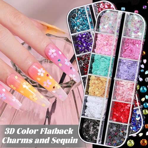 Nail Charms and Gems, Charms for Nails Design Kit with 10 Boxes 3D Nail Charms Colorful Clear Flatback Rhinestones Pearls,Diamonds,Picker Tools,Rhinestone Stickers