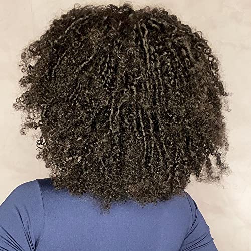 Afro Kinky Curly Wig with bangs Glueless Scalp Top Full Machine Made Human Hair Wigs for Black Women 200Density Kinky Curly Brazilian Human Hair Wig 16inch Natural Color