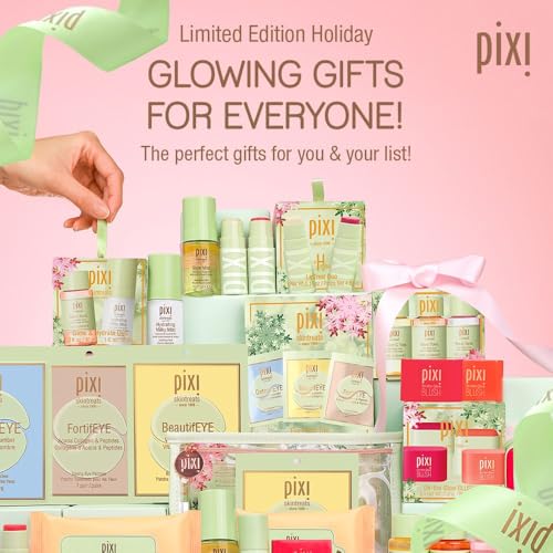 Best of Pixi Beauty Holiday Edition Gift Set | Kit Contains BeautifEYE Eye Patches, Glow Tonic Cleansing Cloths, Glow Mist, On-the-Glow Blush and +Hydra LipTreat Lip Balm in Holiday Makeup Bag
