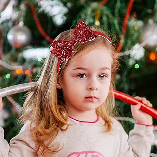 Cinaci 10 Pieces Sparkling Sequin Bow Plastic Headbands with Teeth Hair Bands Hairbow Accessories for Toddlers Kids Teens Girls