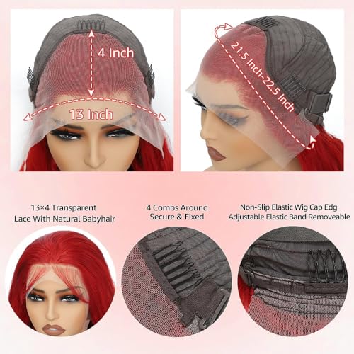 32 inch Red Lace Front Wigs Human Hair 200% Densit Red Human Hair Wig Pre Plucked Body Wave 13x4 Lace Front Wigs Frontal for Women