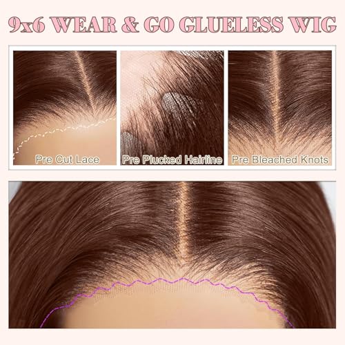 26 Inch Chocolate Brown Lace Front Wig Human Hair 220 Density 9x6 HD Lace Brown Wear and Go Glueless Wigs Pre Plucked Pre Cut Dark Brown Wig Human Hair Straight Glueless Wig for Women