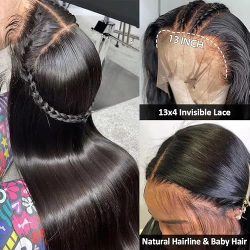 SIFULAN 13x4 Straight Lace Front Wigs Human Hair 28 Inch HD Transparent Lace Frontal Wigs Human Hair Pre Plucked 180% Density Glueless Human Wig for Women Natural Color