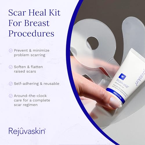 Rejuvaskin Scar Heal Kit for Breast Scars, Soften, Flatten, Reduce and Recover, Silicone Sheeting, RejuvaSil Gel & Medical Tape, Breast Piece Pair