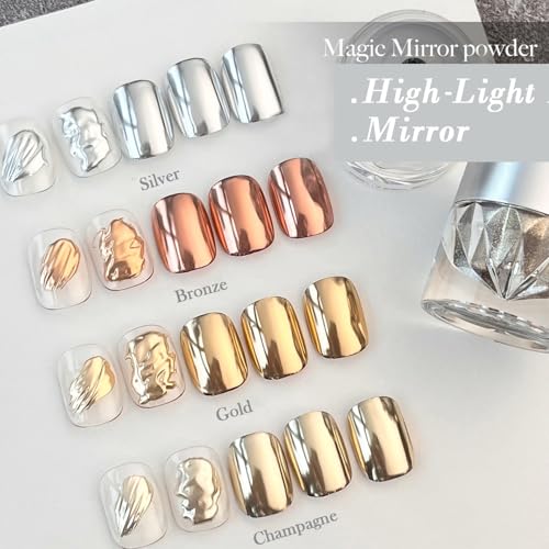 Pretty Diva Chrome Nail Powder - Champagne Gold Mirror Effect Nail Chrome Powders, Highlight Metallic Chrome Powder for Nail Art Pigment Chrome Powder for Nails (Champagne, 1g)