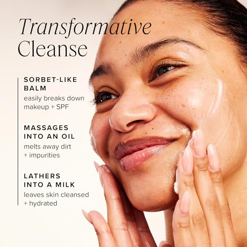 Farmacy Makeup Remover Cleansing Balm - Green Clean Waterproof Makeup Remover + Oil Based Cleanser - Gentle Exfoliating Double Cleanser - Melts From Balm to Milky Lather (50ml)