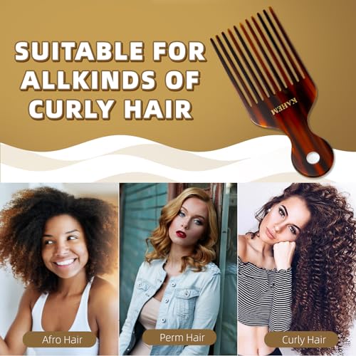 KAHEM Wide Tooth Pick Comb for Long, Thick, Curly Hair - 6.89 Inch Detangling and Lifting Comb for Women and Men's Hair Styling