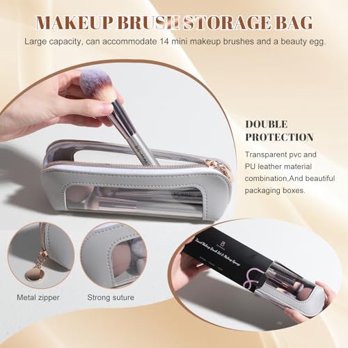 Travel Makeup Brush Set BS-MALL 14 Pcs with 1 Pcs Makeup Sponge ? Essential Foundation Powder Concealers, Eye Shadows, Blush Makeup Brushes with Travel Makeup Case (Champagne)