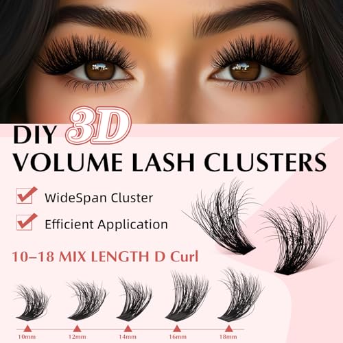 Fluffy Lash Clusters Kit 3D Lash Extension Kit 280PCS DIY Eyelash Clusters for Beginners with Eyelash Tools Voluminous Lash Clusters Wispy Dramatic Yet Lightweight(80D+100D 10-18mm)
