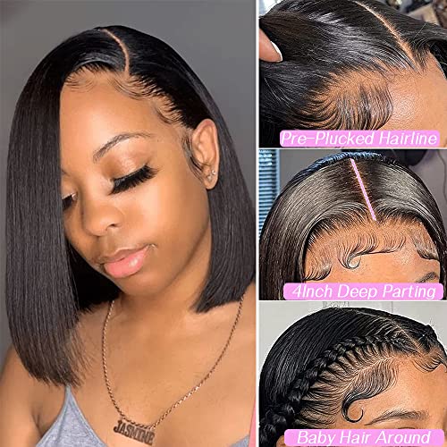 LICHANG 13x4 HD Lace Front Bob Wigs 14 Inch Straight Bob Wig Human Hair