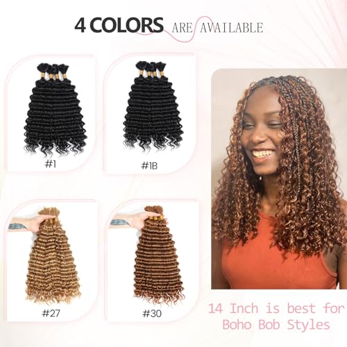 Urbeauty Human Braiding Hair for Bob Braids, Deep Wave Bohemian Hair for Braiding, 14 in Bulk Knotless Boho Locs, Boho Twist, Gypsy, Goddess, Curly, Micro, No Weft #30