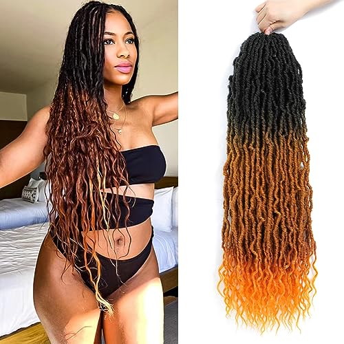 Faux Locs Crochet Hair (30 Inch) XCRUIQO Soft Locs with Curly Ends Goddess Locs Synthetic Boho Crochet Faux Locs for Women Pre Looped (8 Packs, Honey Orange)