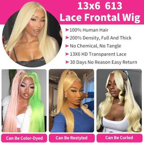 30 Inch 613 13x6 Lace Front Wig Human Hair 200 Density Blonde Wig Human Hair 613 HD Lace Frontal Wig 13x6 Blonde Straight Lace Front Wigs Human Hair Pre Plucked Glueless Wigs for Women