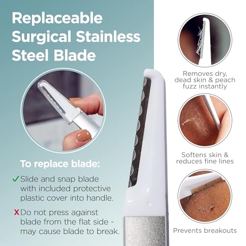 StackedSkincare Dermaplaning Kit for Face - At Home Dermaplaning Tool with Comfort Handle, 3 Replaceable Blades + 3 Precision Blades - Exfoliates, Removes Peach Fuzz, Softens Skin, 7 Count