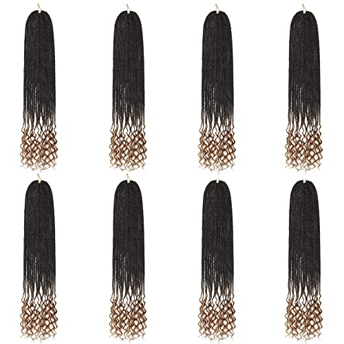144 Strands Goddess Crochet Box Braids with Curly Ends 24 Inch Pre Looped Box Braids Crochet Hair 8 Packs Curly Crochet Braids for Black Women