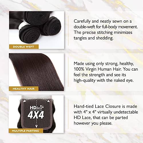 Sensationnel Empire bundles multi - straight with 4x4 closure 10a tangle shed free human hair for weaving and sew in styles (18 20 22 Inch, NATURAL/BLACK)