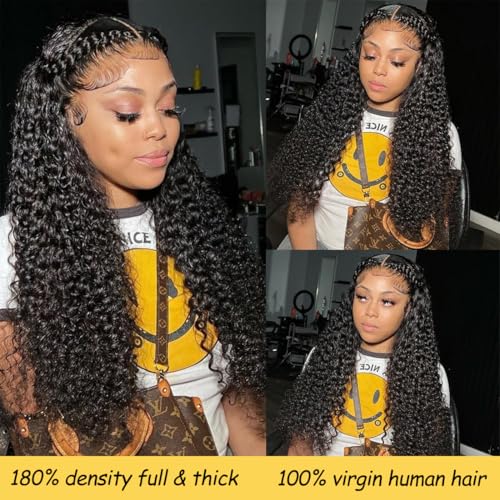 30 Inch 13x6 Deep Wave Lace Front Wigs Human Hair Deep Wave Frontal Wig 13x6 HD Lace Front Wigs Pre Plucked with Baby Hair Virgin Human Hair Wig for Women Natural Color Glueless