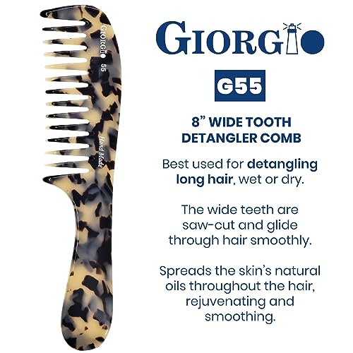 Giorgio G55 Wide Tooth Detangling Comb for Wet Hair, Handmade Large Tooth Rake Comb for Women with Thin to Medium Thickness Hair (8")