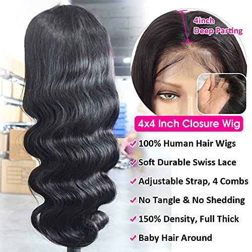 Hedy 10A Glueless Human Hair Wigs for Black Women 180 Density HD Transparent Body Wave Lace Front Wigs, Pre Plucked with Baby Hair Natural Black 26 Inch