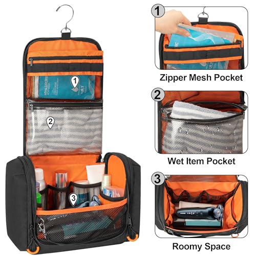 Tactical Toiletry Travel Bag for Men, Hanging Dopp Kit Hygiene Bag Shower Organizer with Hook for Toiletries and Shaving Care, Black (Empty Bag)